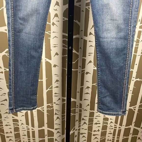 Express High Rise Embroidered Tuxedo Stripe Cropped High Rise Denim Legging / Je - Picture 7 of 11